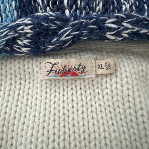 Faherty Nautical Knit Gradient Blue V-Neck Hoodie Sweater Cableknit Size XL - Picture 2 of 5